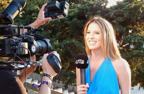 broadcast, blond news reporter